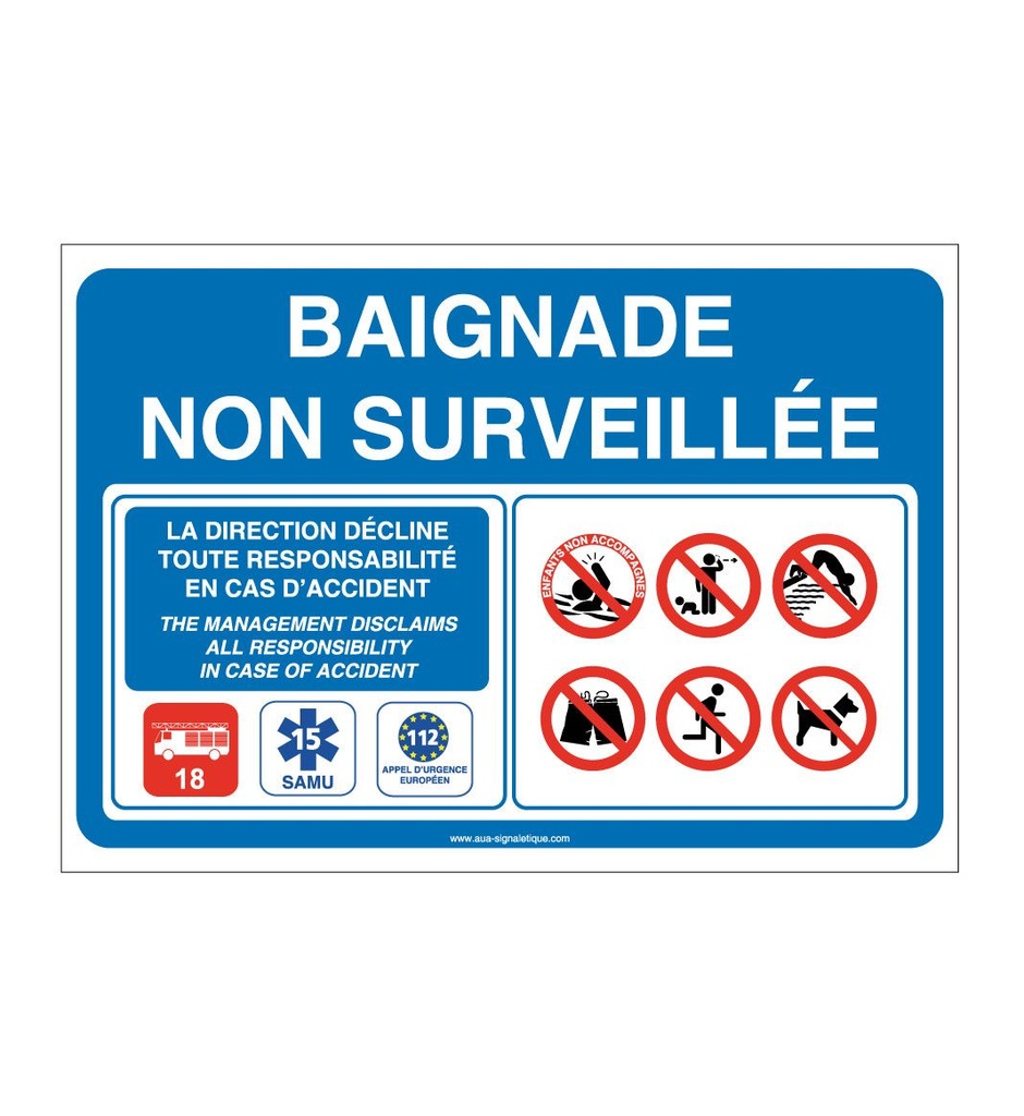 [4635-AP-v-300x210] Panneau Baignade Non Surveillée 02 (300 x 210 mm, Vinyle Autocollant)