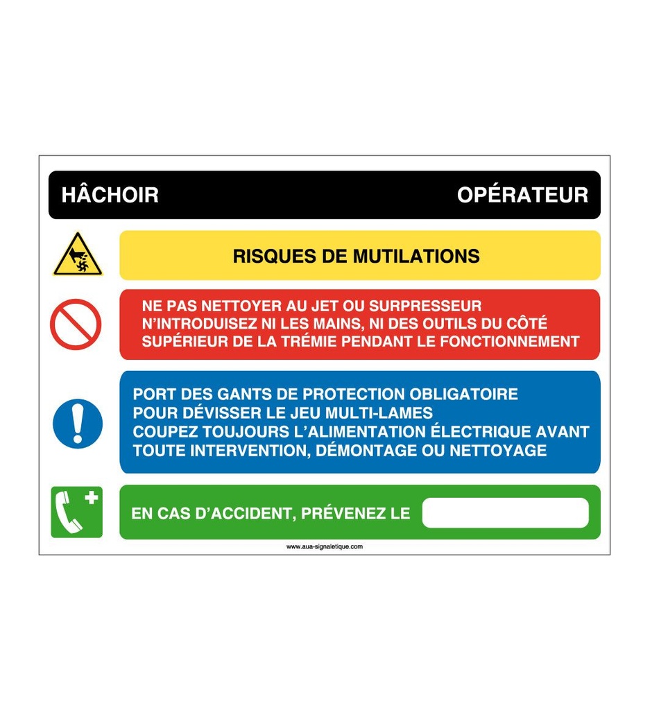 [4623-AP_7] Fiche de Poste Hachoir (A3 300 x 420 mm, Vinyle Autocollant)