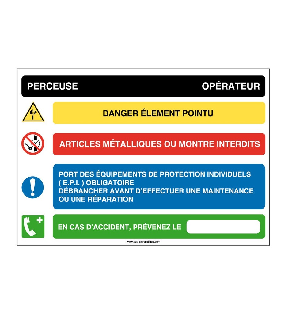 [4624-AP_7] Fiche de Poste Perceuse (A3 300 x 420 mm, Vinyle Autocollant)