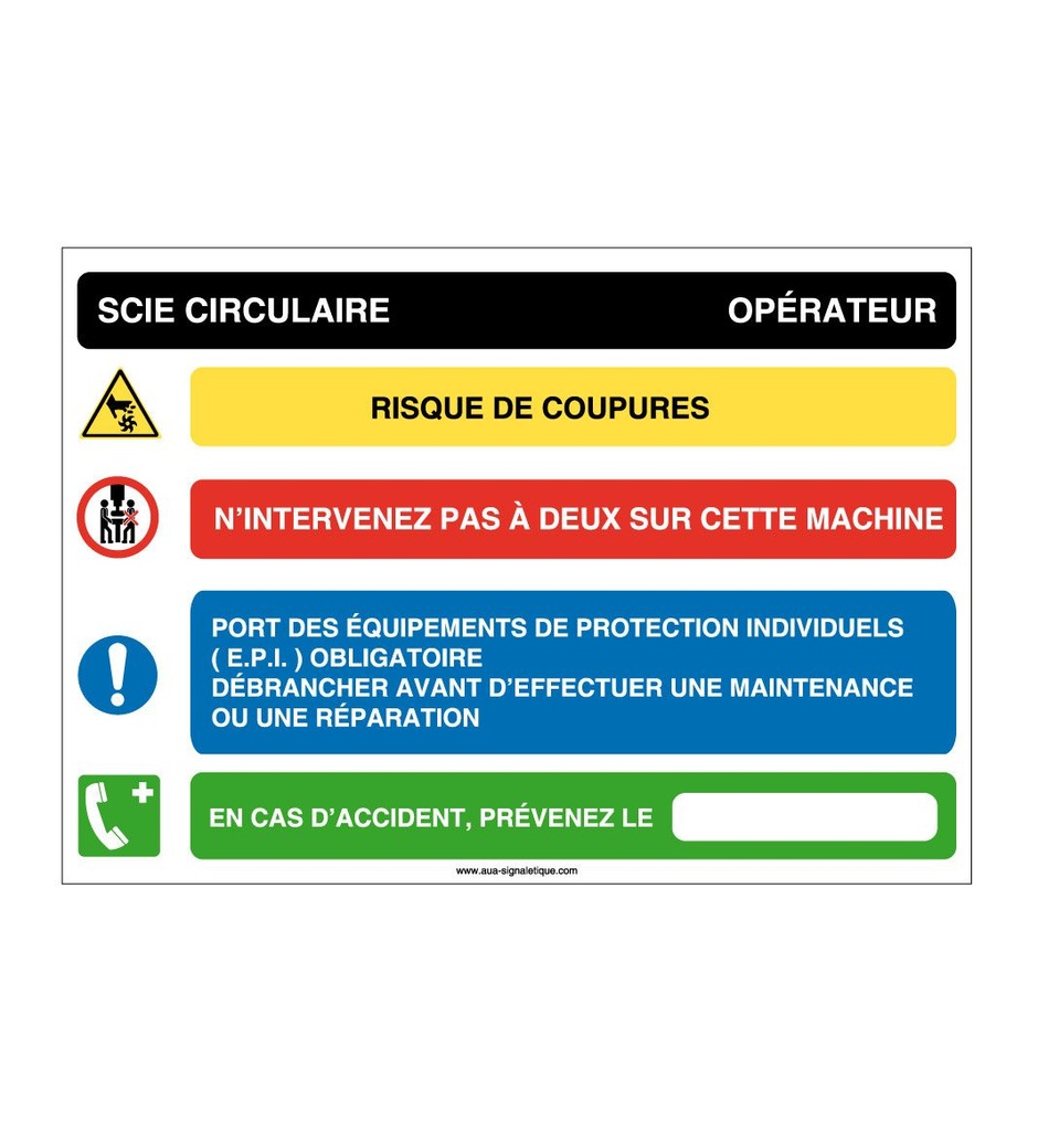 [4626-AP_7] Fiche de Poste Scie Circulaire (A3 300 x 420 mm, Vinyle Autocollant)