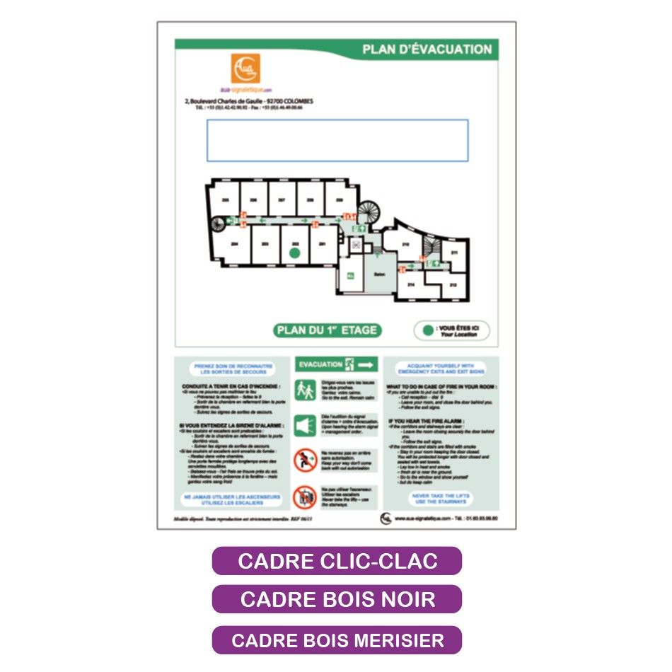 [1701-CLIC] Plan d'évacuation + Consignes + Insertion tarif - A4 (Cadre clic-clac)