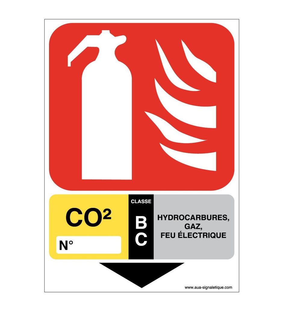 [2901-AP-v-150] Panneau Extincteur Classe CO2 BC (150 x 105 mm, Vinyle Autocollant)