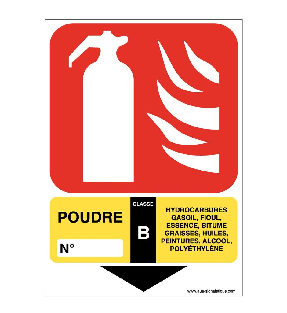 [2905-AP-v-150] Panneau Extincteur Classe Poudre B (150 x 105 mm, Vinyle Autocollant)