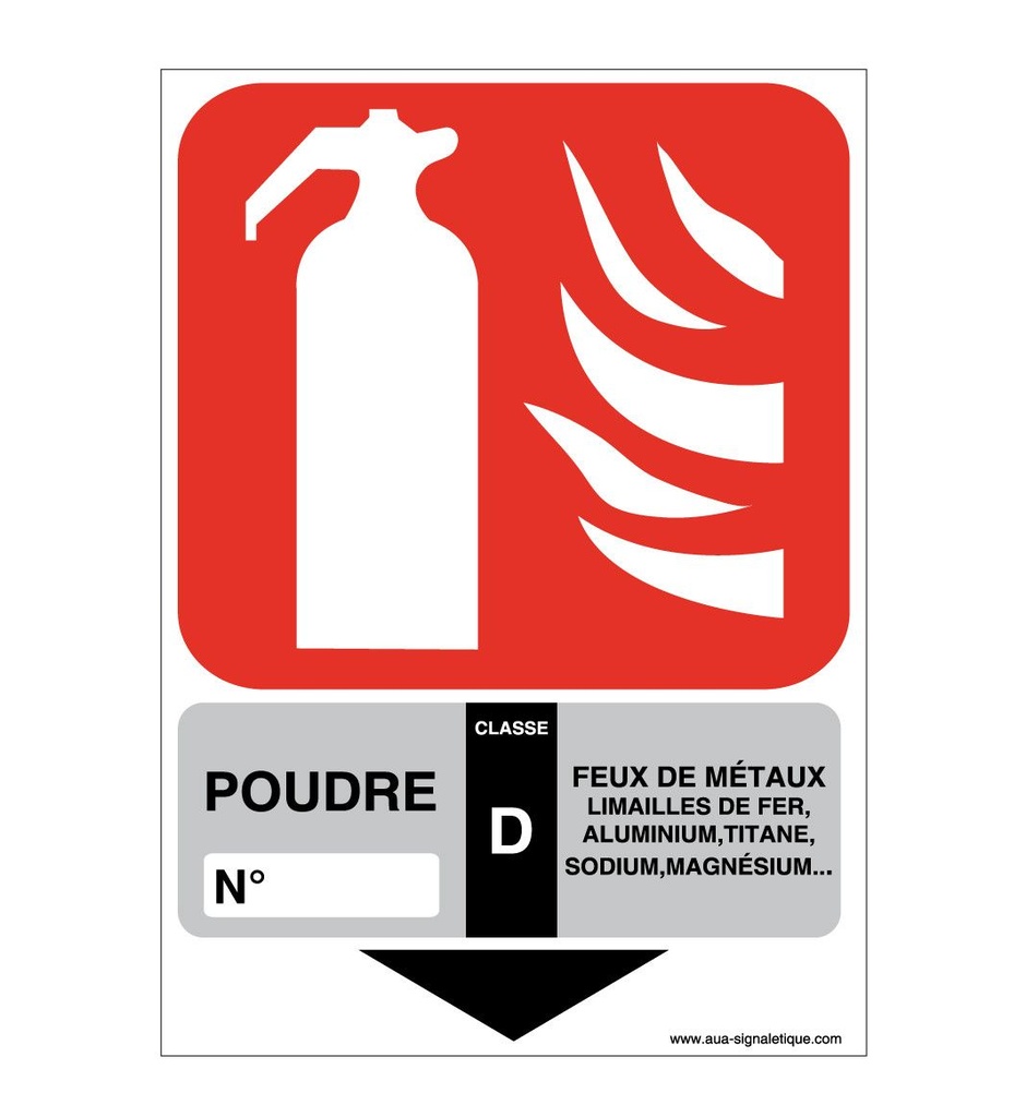 [2906-AP-v-150] Panneau Extincteur Classe Poudre D (150 x 105 mm, Vinyle Autocollant)