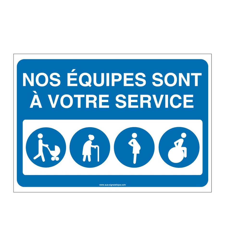 [1632202-v-150] Panneau équipe à votre service - AP (150 x 105 mm, Vinyle Autocollant)