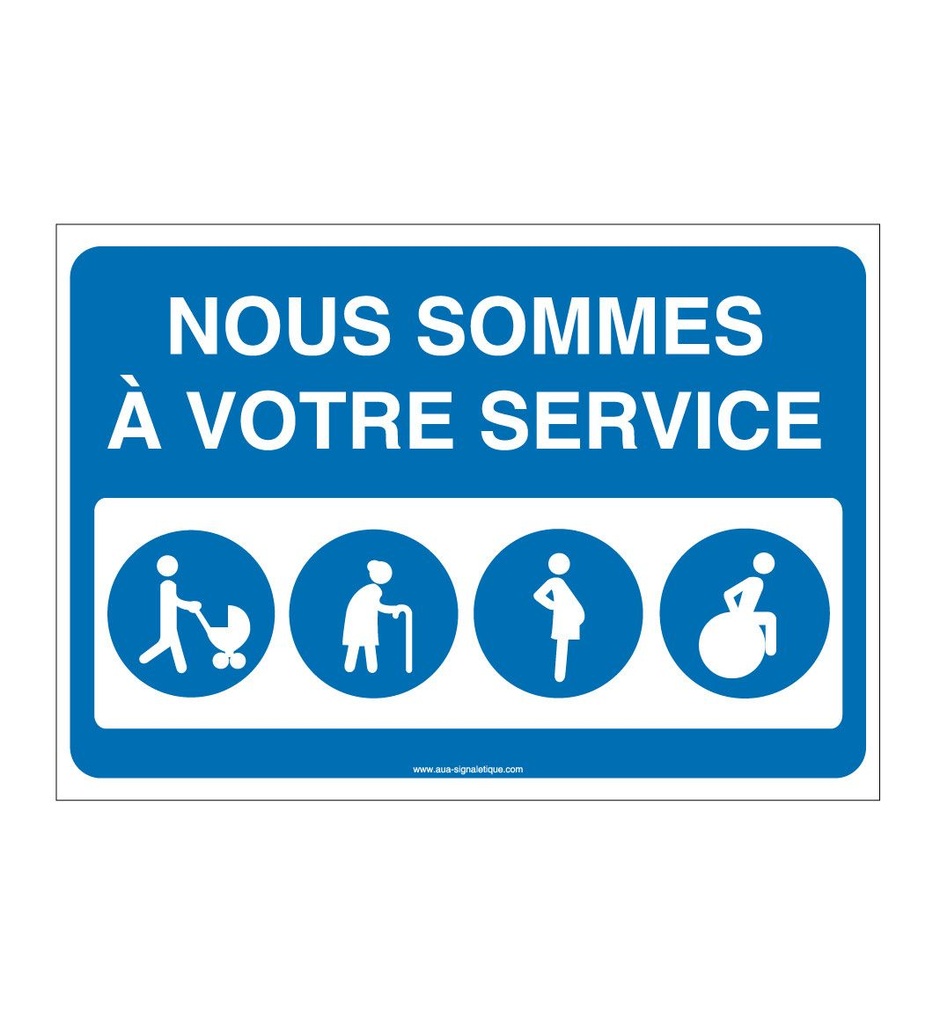 [1632203-v-150] Panneau Nous sommes à votre service - AP (150 x 105 mm, Vinyle Autocollant)