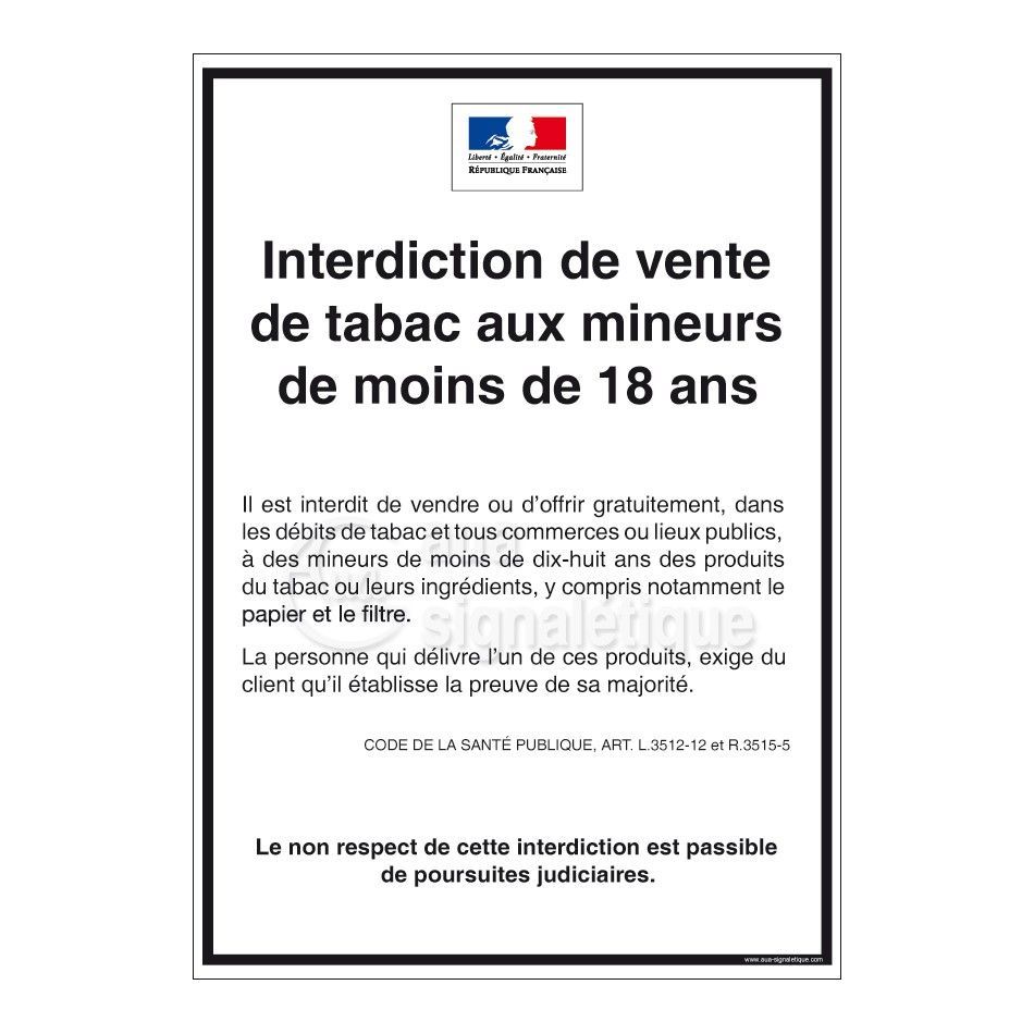 [1800057_6] Consigne Restrictions vente de tabac (A3 300 x 420 mm, Vinyle Autocollant)