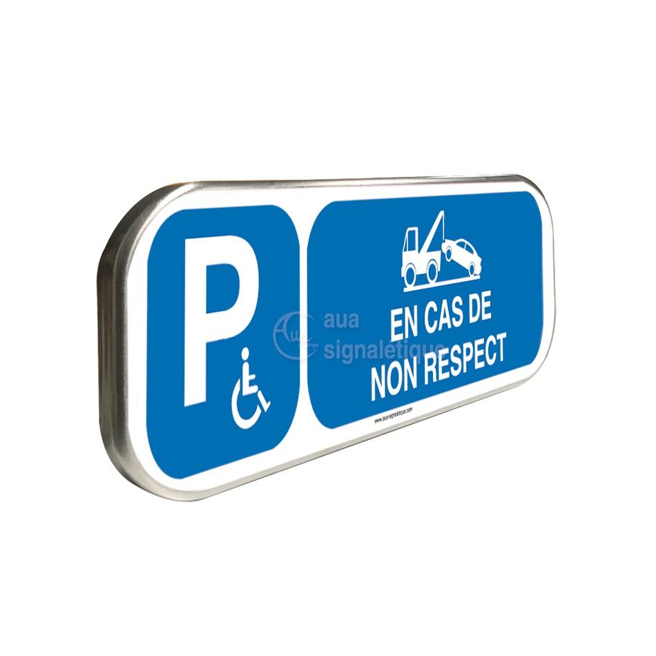 [1860022_0] Parking Handicapés Risques de Fourrière - Panneau aluminium type routier (350 x 150 mm)