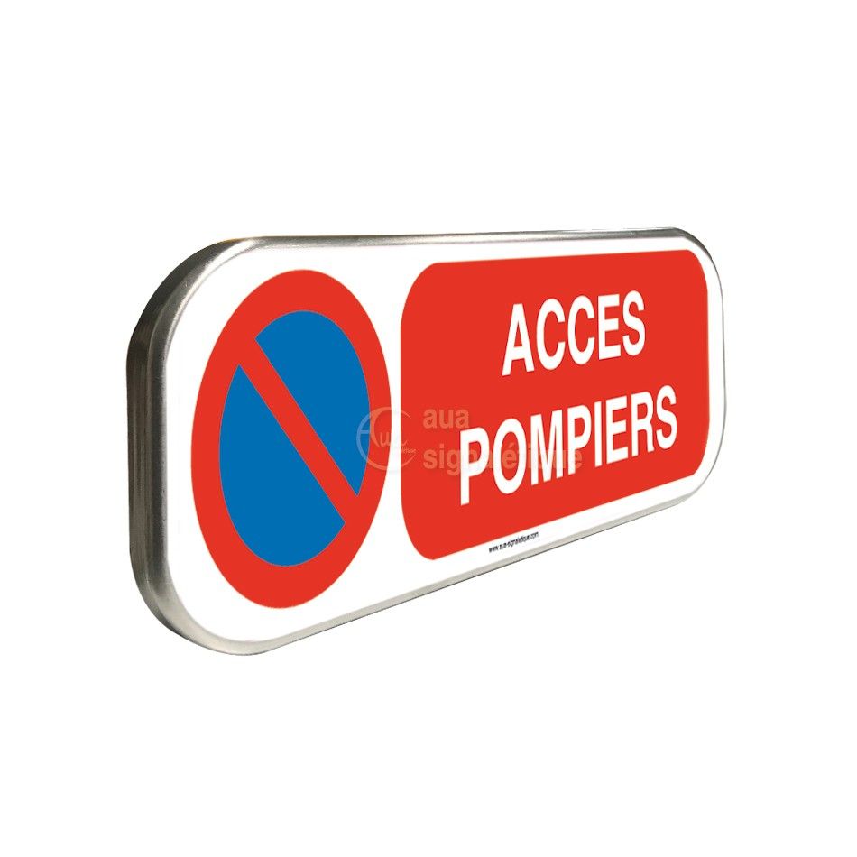 [1860023_0] Stationnement Interdit Accès Pompiers  - Panneau aluminium type routier (350 x 150 mm)