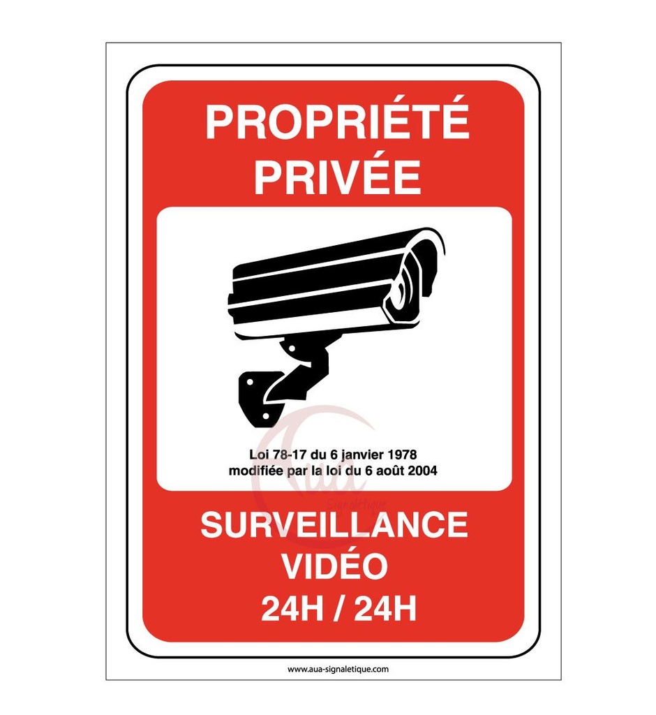 [201119-AI-v-75x105] Panneau Propriété privée sous surveillance vidéo 24H /24 (75 x 105 mm, Vinyle Autocollant)