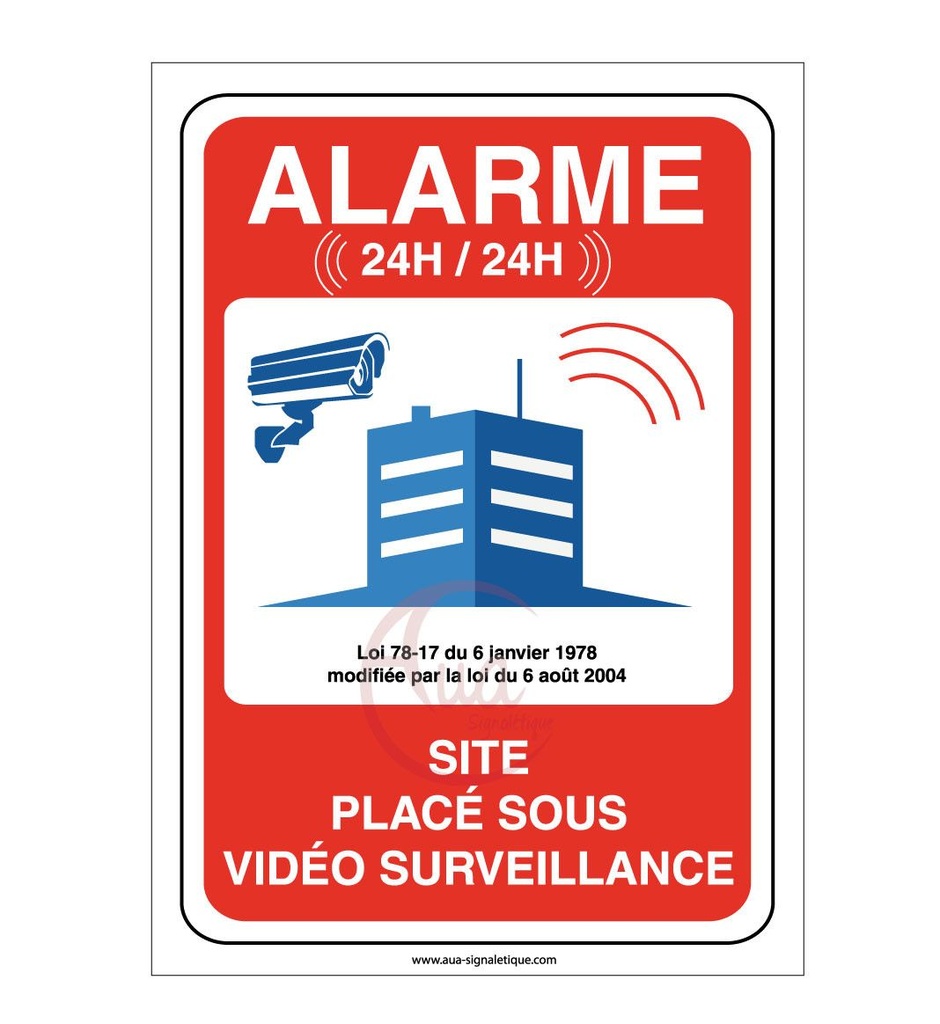 [201123-v-75x105] Panneau site sous alarme vidéo surveillance 24H /24 (75 x 105 mm, Vinyle Autocollant)