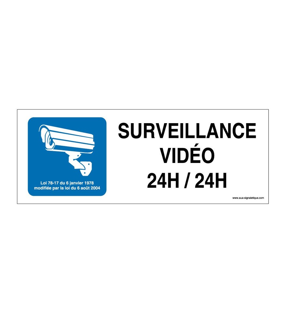 [201112-B-v-160x60] Panneau Surveillance vidéo 24h/24h -Bleu (160 x 60 mm, Vinyle Autocollant)