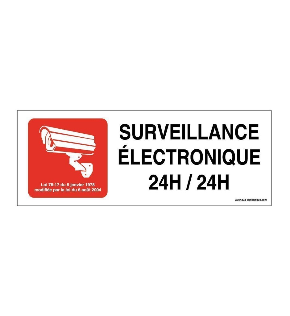 [201111-B-v-160x60] Panneau Surveillance électronique 24h/24h -Rouge (160 x 60 mm, Vinyle Autocollant)