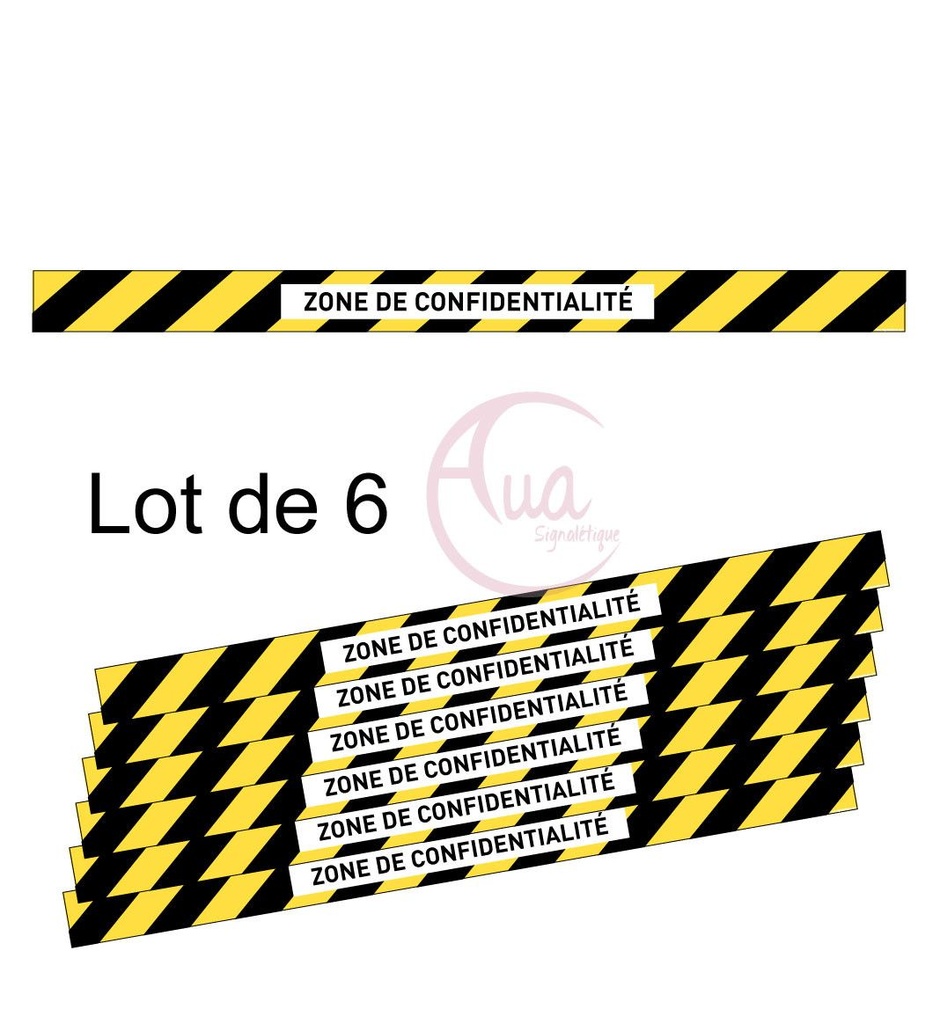 [201395-F-670] Lot de 6 Bandes de Marquage au sol - Zone de confidentialité - autocollant laminé (670 x 50 mm)