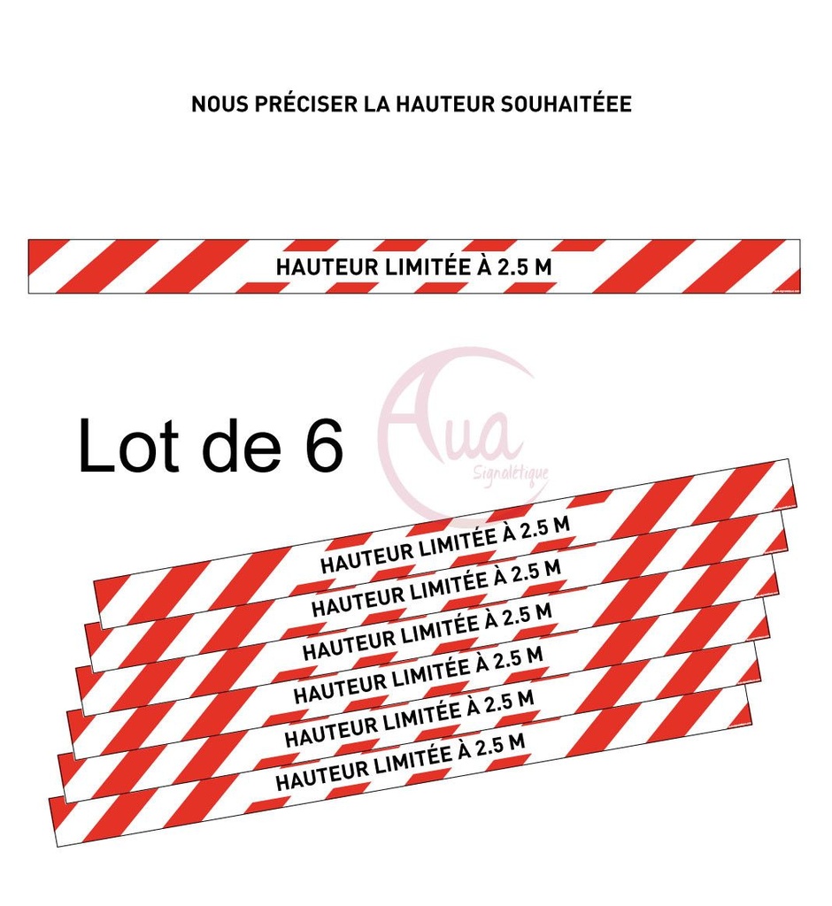 Lot de 6 Bandes de Marquage au sol - Hauteur limitée - Sur-mesure - autocollant laminé