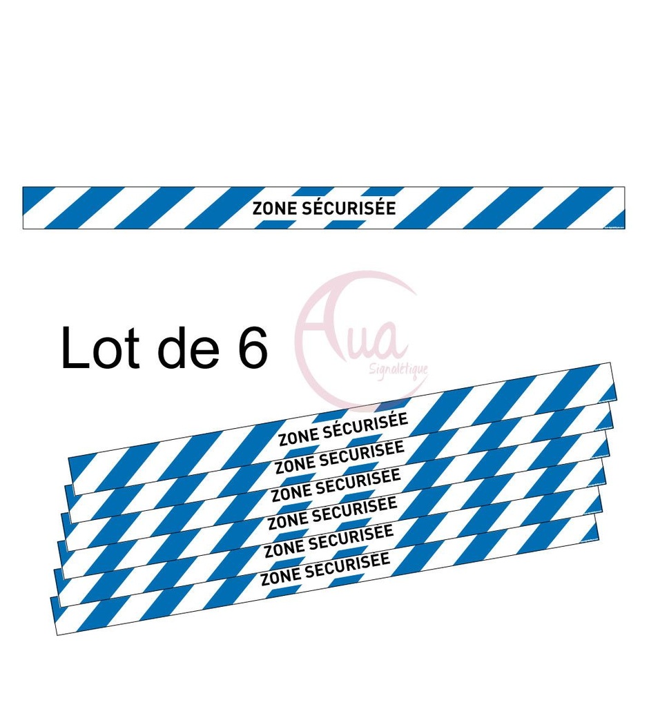[201402-F-670] Lot de 6 Bandes de Marquage au sol - Zone sécurisée - autocollant laminé (670 x 50 mm)