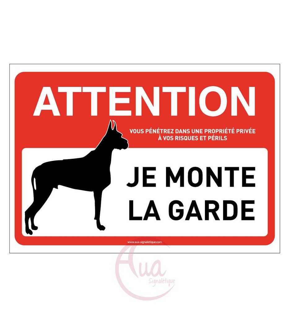 [201482-AP-v-150x105] Panneau signalisation attention chien : je monte la garde (150 x 105 mm, Vinyle Autocollant)