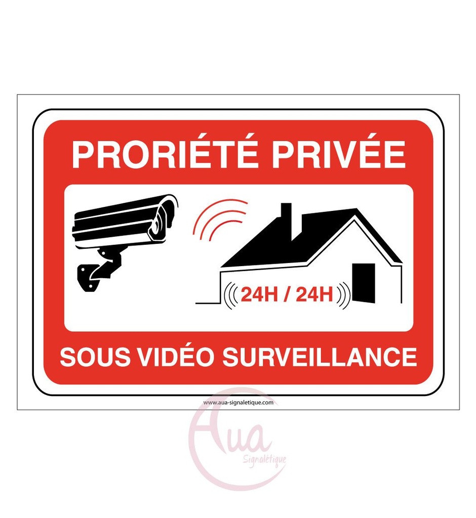 [201484-AP-v-150x105] Panneau signalisation propriété privée sous vidéo surveillance - modèle paysage (150 x 105 mm, Vinyle Autocollant)