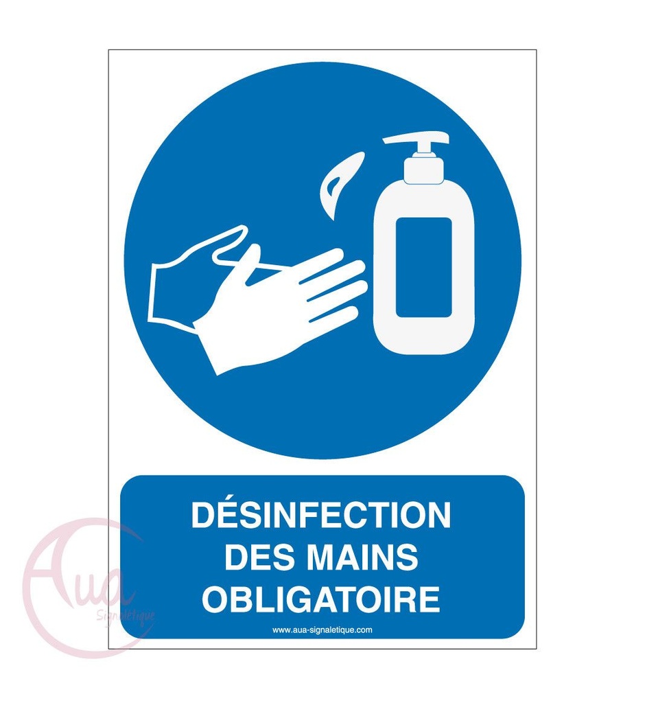 [201487-AI-v-75x105] Panneau De Signalisation Geste Barrière Désinfection Des Mains Obligatoire 4 (75 x 105 mm, Vinyle Autocollant)