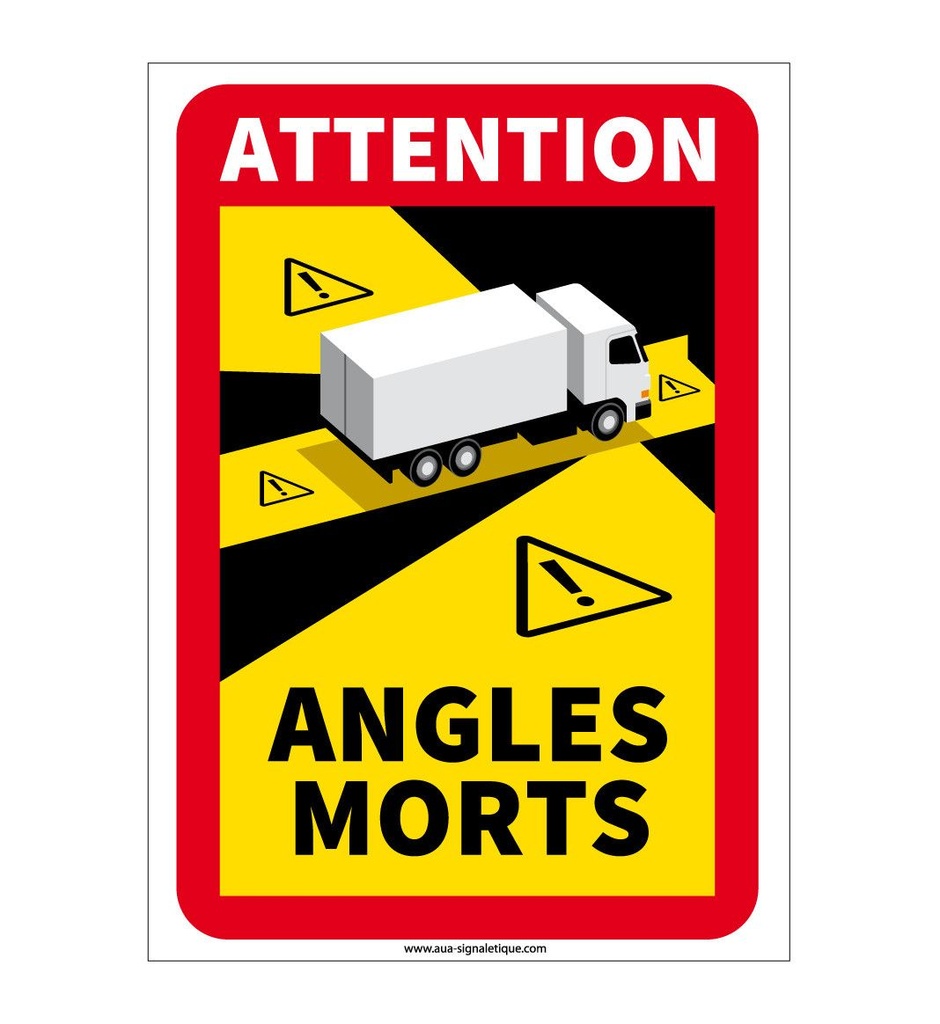 [201752-AI-v-75x105] Panneau signalisation des angles morts des véhicules lourds - Camion lourd (75 x 105 mm, Vinyle Autocollant)