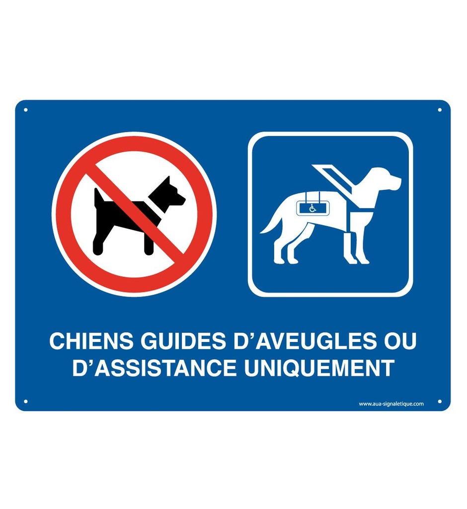 [202128-AP-p-210x150] Panneau Prépercé avec angles arrondis -Chiens Guides D'Aveugles Ou D'Assistance Uniquement - Bleu (210 x 150 mm, PVC 1.5 mm)