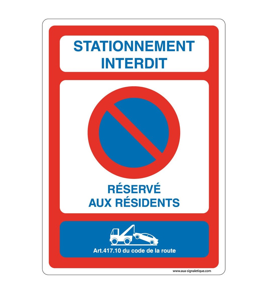 [202160-AI-v-150x210] Panneau Signalisation avec coins arrondis - Stationnement Interdit Réservé Aux Résidents (150 x 210 mm, Vinyle Autocollant)