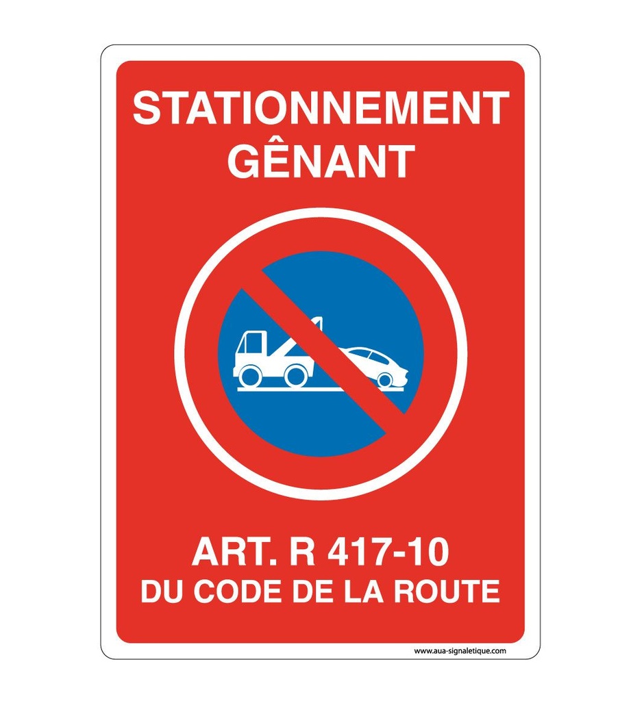 [202161-AI-v-150x210] Panneau Signalisation avec coins arrondis - Stationnement Gênant Article. R 417-10 Du Code De La Route (150 x 210 mm, Vinyle Autocollant)