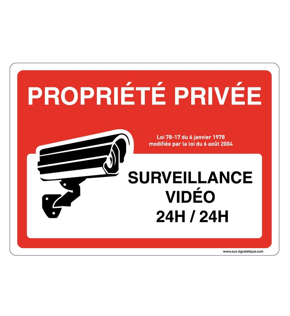 [202163-AP-v-210x150] Panneau Signalisation Avec Coins Arrondis - Propriété Privée - Surveillance Vidéo 24h/24h (210 x 150 mm, Vinyle Autocollant)