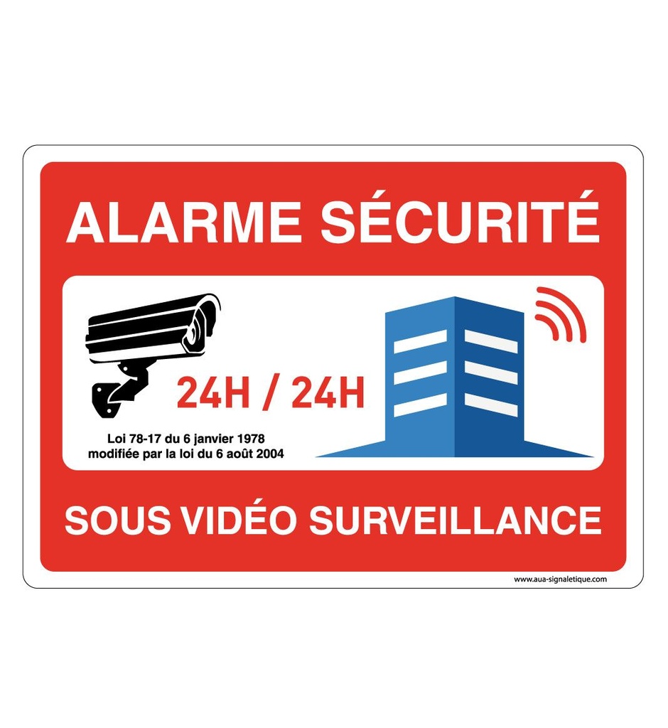 [202164-AP-v-210x150] Panneau Signalisation Avec Coins Arrondis - Alarme Sécurité Sous Vidéo Surveillance 24h/24h (210 x 150 mm, Vinyle Autocollant)