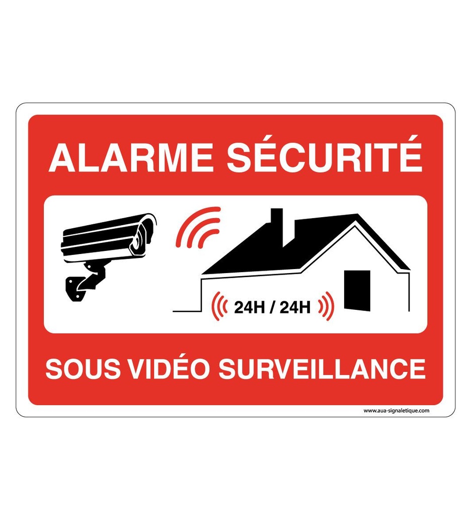 [202165-AP-v-210x150] Panneau Signalisation Avec Coins Arrondis - Alarme Sécurité Sous Vidéo Surveillance Maison 24h/24 (210 x 150 mm, Vinyle Autocollant)