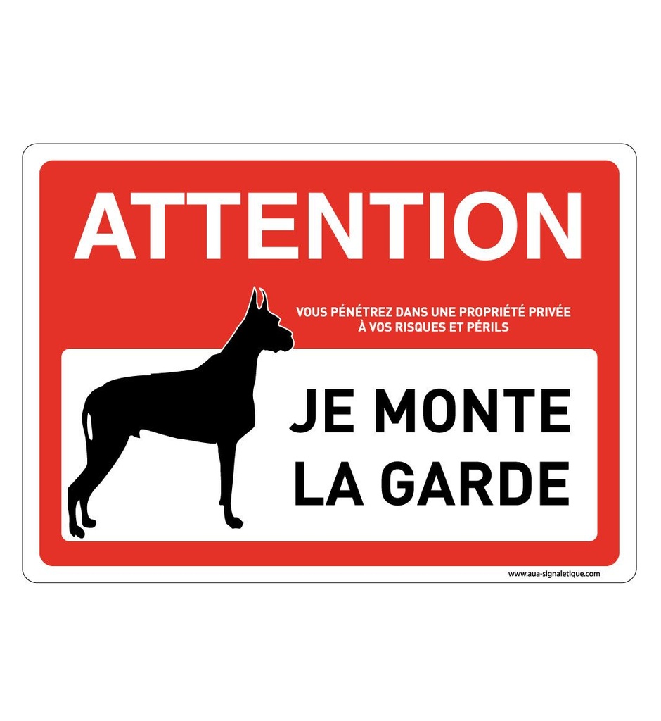 [202167-AP-v-210x150] Panneau Signalisation Avec Coins Arrondis - Attention Chien - Je Monte La Garde (210 x 150 mm, Vinyle Autocollant)