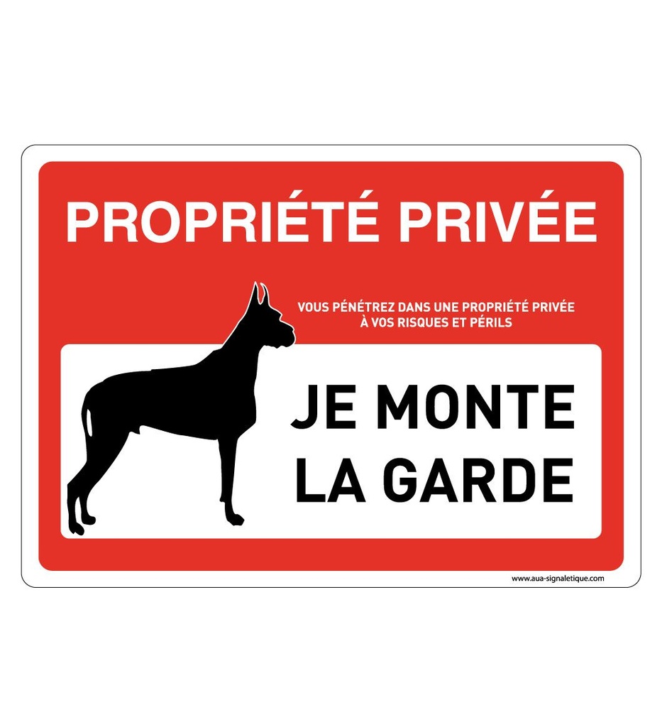 [202168-AP-v-210x150] Panneau Signalisation Avec Coins Arrondis - Propriété Privée - Attention Chien - Je Monte La Garde (210 x 150 mm, Vinyle Autocollant)