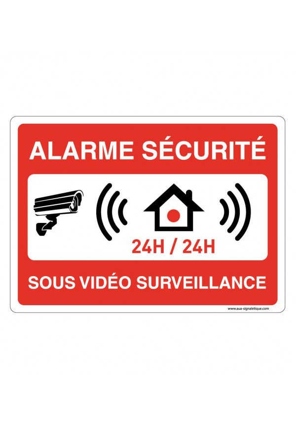 [202171-AP-v-210x150] Panneau Signalisation Avec Coins Arrondis - Alarme Sécurité Sous Vidéo Surveillance 24h/24h (210 x 150 mm, Vinyle Autocollant)