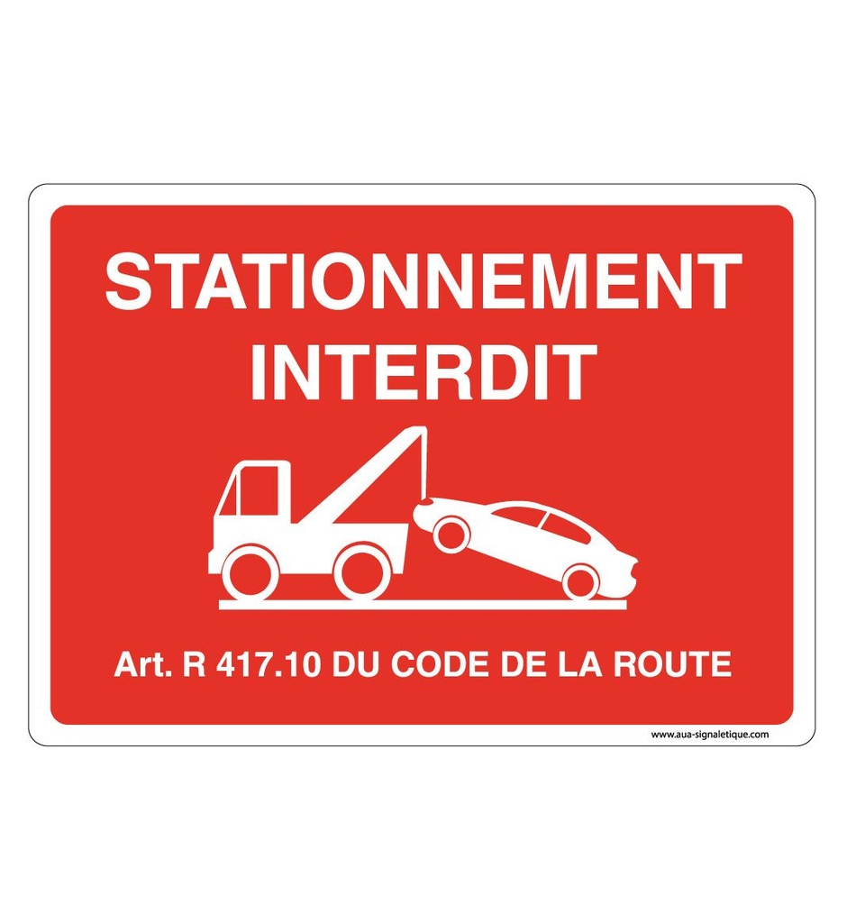 [202173-AP-v-210x150] Panneau Signalisation Avec Coins Arrondis - Stationnement Interdit Sous Peine De Fourrière (210 x 150 mm, Vinyle Autocollant)