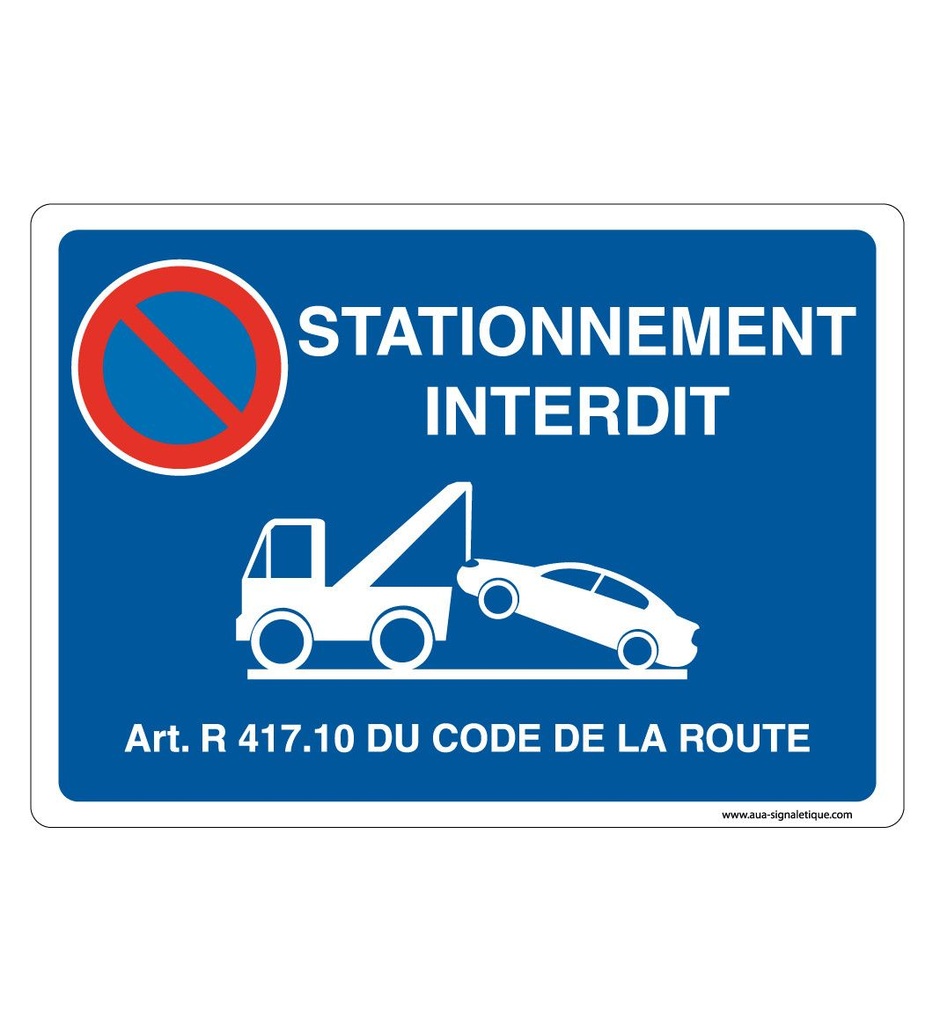 [202174-AP-v-210x150] Panneau Signalisation Avec Coins Arrondis - Stationnement Interdit Sous Peine De Fourrière - Bleu (210 x 150 mm, Vinyle Autocollant)
