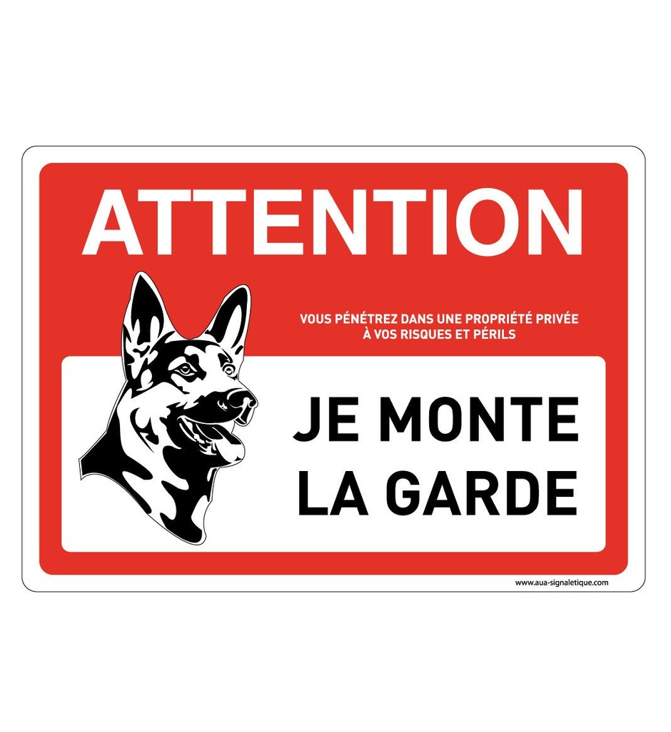 [202175-AP-v-210x150] Panneau Signalisation Avec Coins Arrondis - Attention Chien - Je Monte La Garde - Modèle 2 (210 x 150 mm, Vinyle Autocollant)