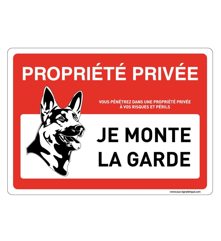 [202177-AP-v-210x150] Panneau Signalisation Avec Coins Arrondis - Propriété Privée - Attention Chien - Je Monte La Garde - Modèle 2 (210 x 150 mm, Vinyle Autocollant)