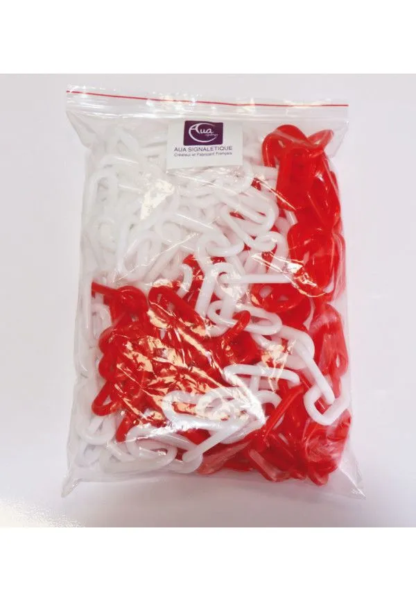 [202186-P05-6-RB] Chaîne de Signalisation En Plastique (5 mètres, Lot de 1, Rouge/Blanc - Ø 6 mm)