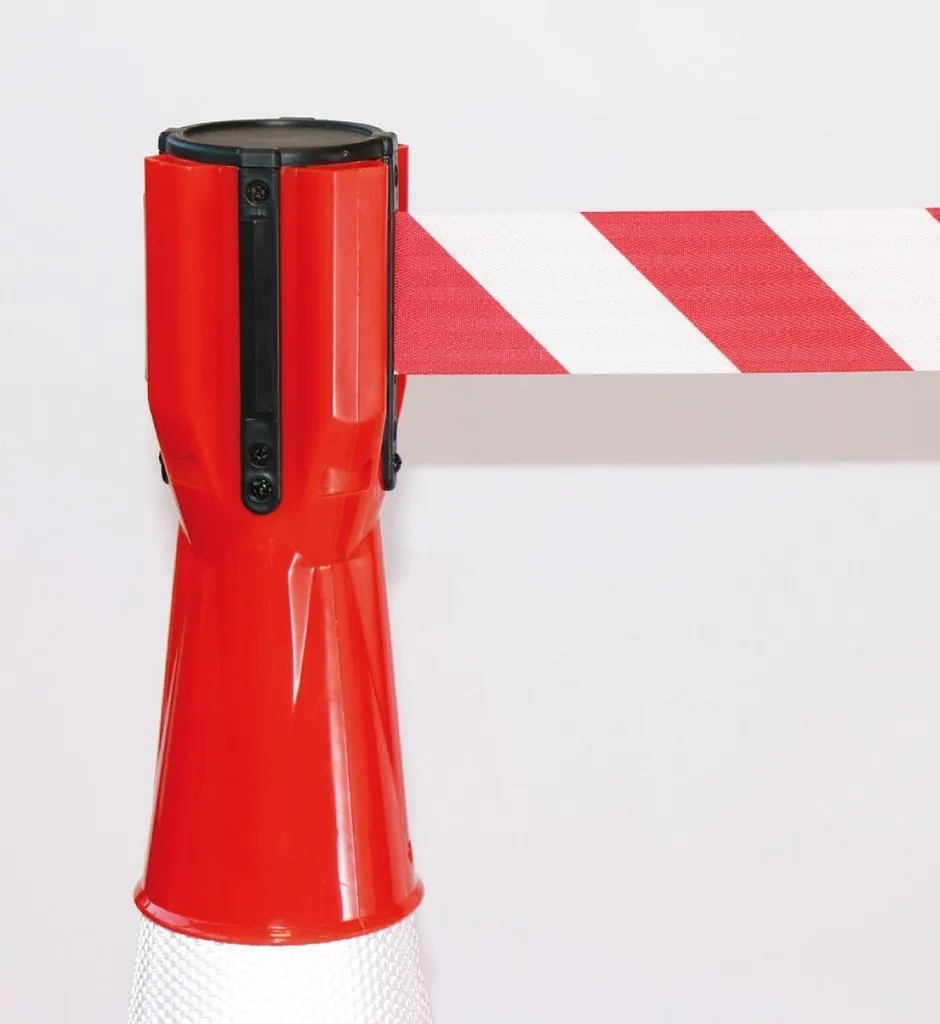 [202188-lot1] Enrouleur / Dérouleur De Sangle Pour Cône De Chantier - Marque AUA SIGNALETIQUE (3 mètres:Rouge/Blanc, Lot de 1)
