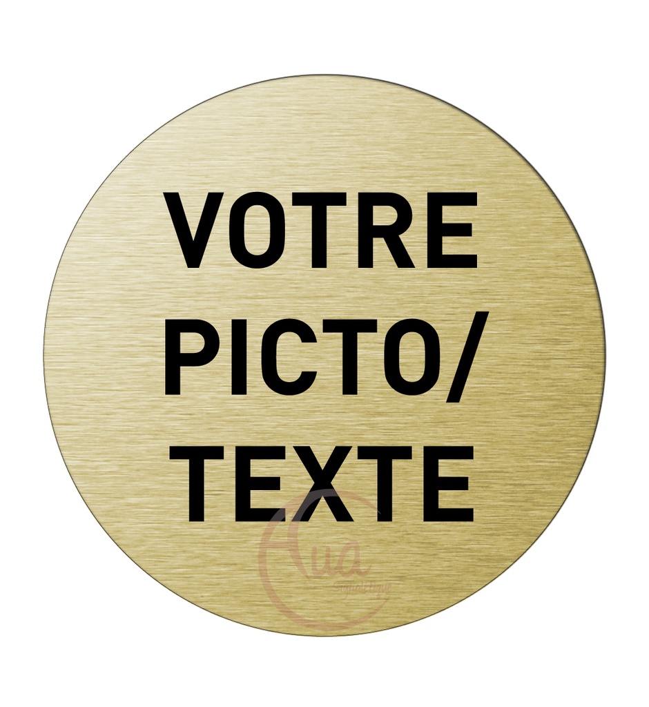 [2026002-F-OR] Plaque de porte Aluminium brossé Doré AluSign Ø 85 mm - Picto ou Texte Personnalisé - Double Face adhésif au dos