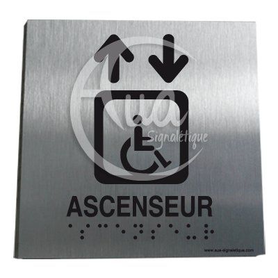 [1132-F] Plaque Alu Brossé Braille Ascenseur Handicapé