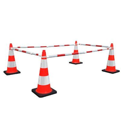 [17111] Kit barrière 4 Cônes de Signalisation classe 2- 2 bandes - 1000mm + 4 Barres